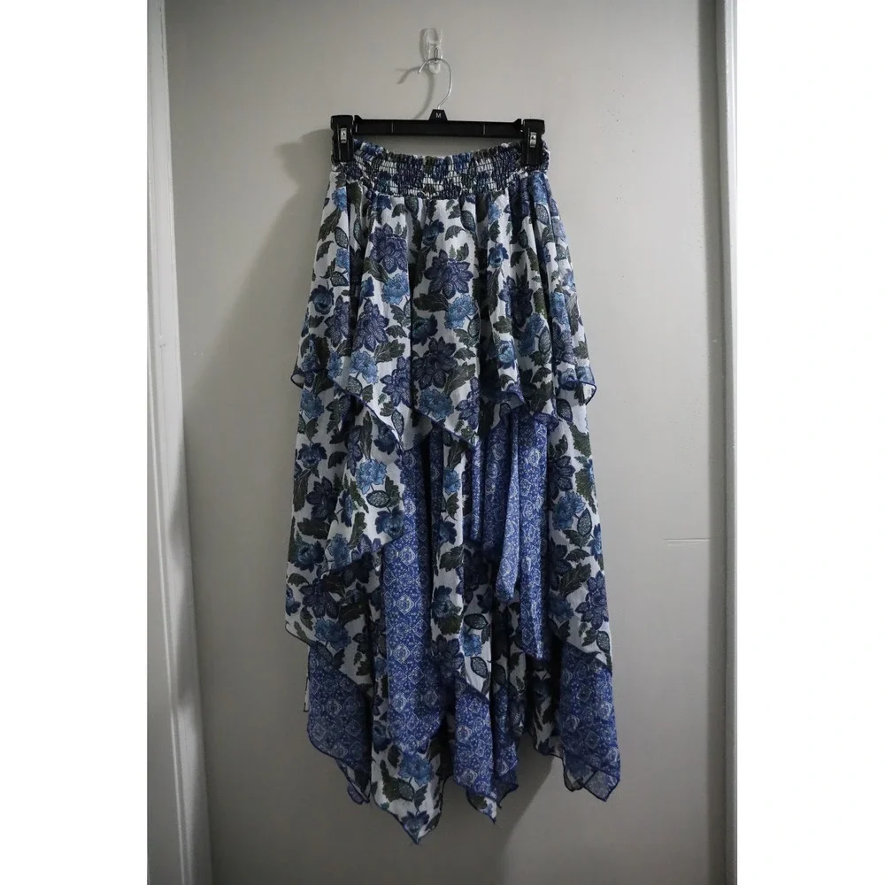 MISA Los Angeles Zoe Skirt Floral Print Handkerchief Hem‎ Smocked Maxi SIZE XS